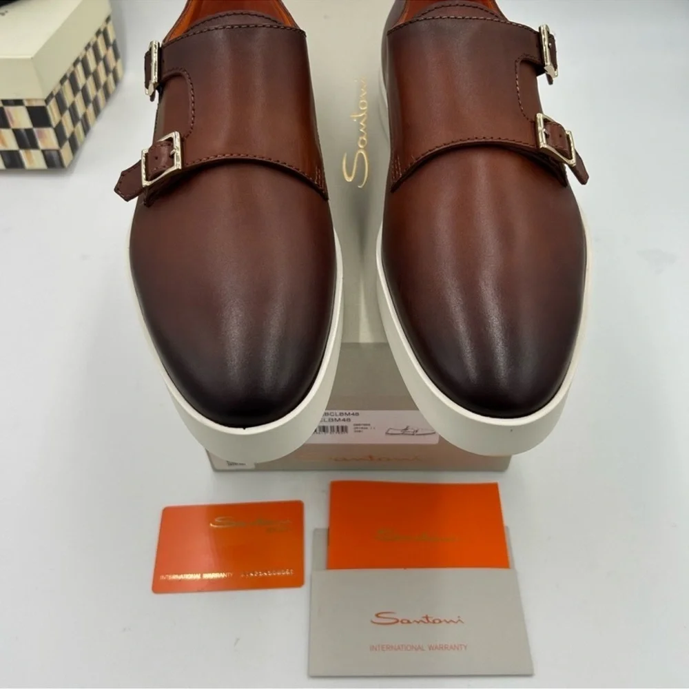 Men’s Santoni bankable double monk strap shoes size 9 US made in Italy